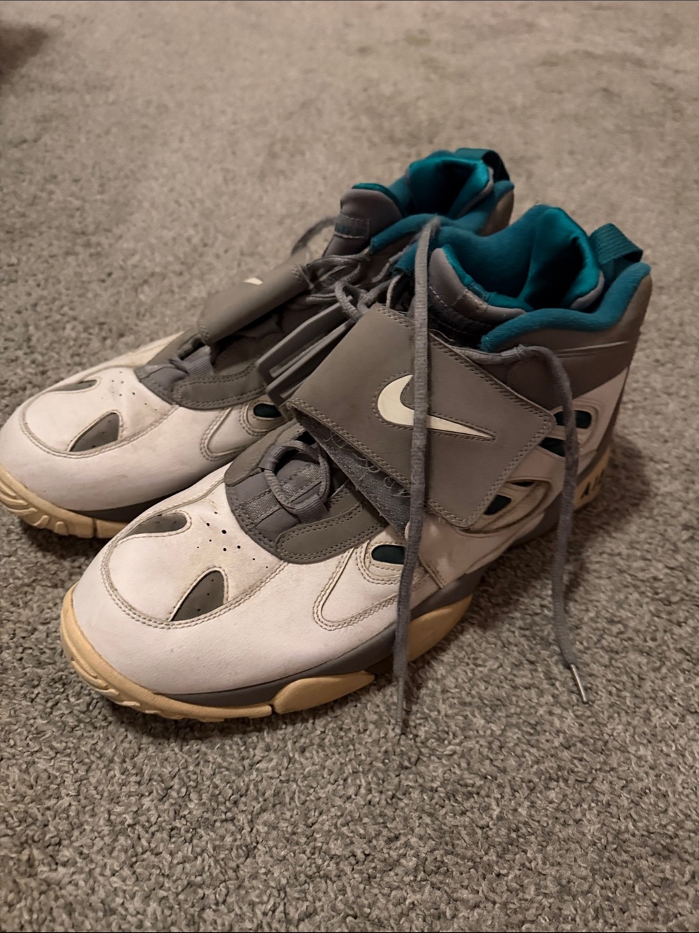 Nike Men’s White and Gray High-Top Sneakers with Teal Lining